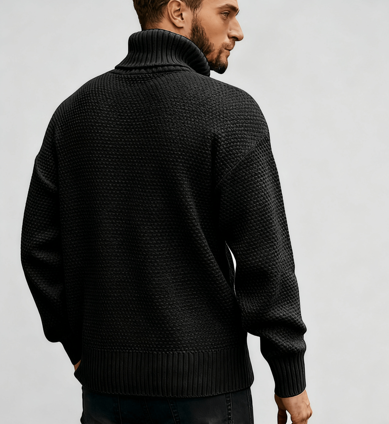 2025 New Style High-neck Sweater For Men, Autumn And Winter Pure Color Long-sleeved Pullover Knitted Shirt Top, European And American Men's Wear_voghion.com