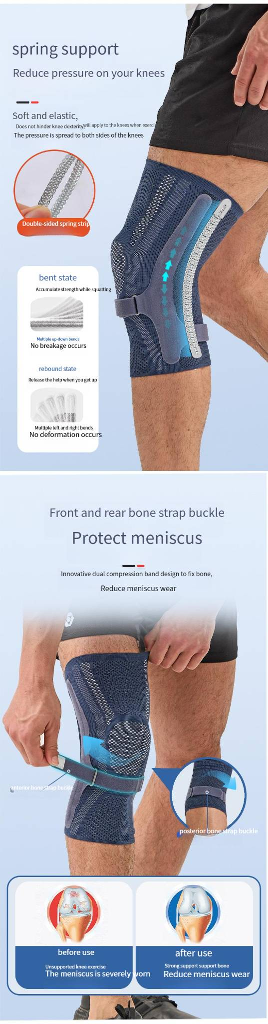 Ginocchiera con supporto a molla avanzato per lo sport – Manicotto a compressione con protezione dei legamenti – Basket, corsa, palestra ed escursionismo – Miscela di nylon e spandex_voghion.com