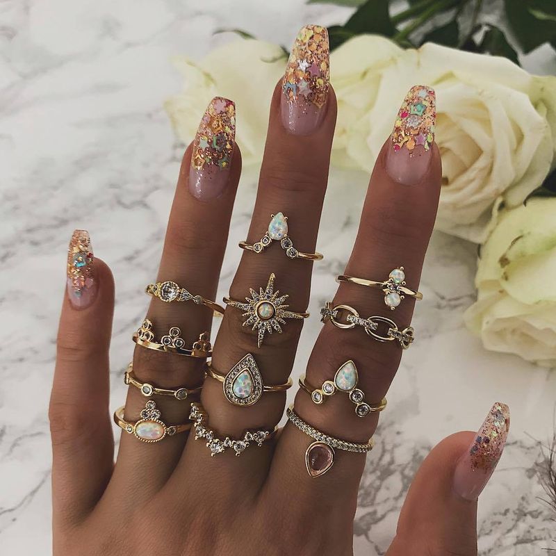 Instagram Alloy Minimalist Joint Water Drop Geometry Ring Set_voghion.com
