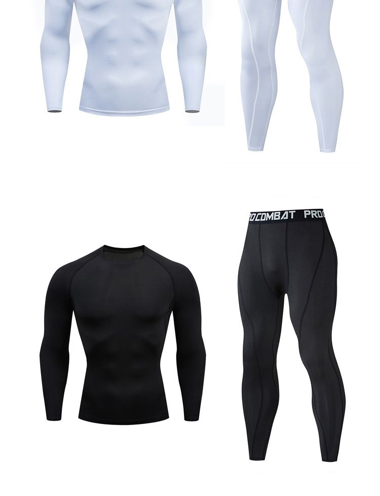 Pantaloni a maniche lunghe da uomo per attività all'aperto, set sportivo attillato per il fitness, basket, calcio, base per la corsa, compressione e asciugatura rapida_voghion.com