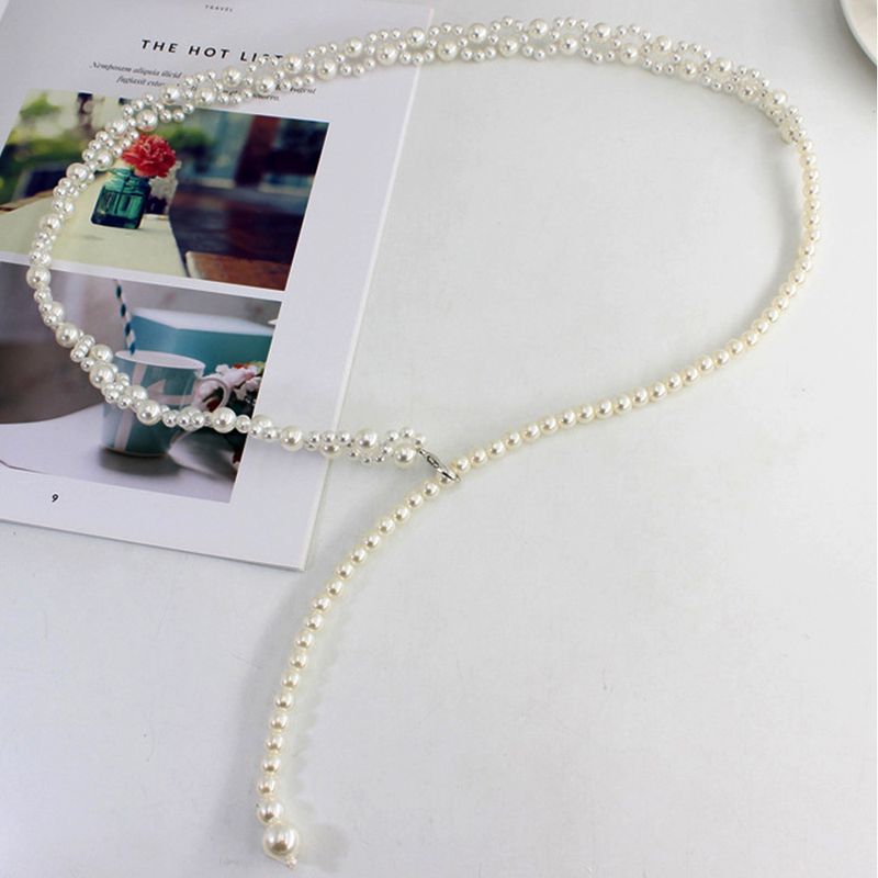 HEIßE Neue Elegante Frauen Perle Gürtel Weibliche Mädchen Strap Dünne Dünne Kleid Lange Taillenbänder Riemen Taille Ketten_voghion.com