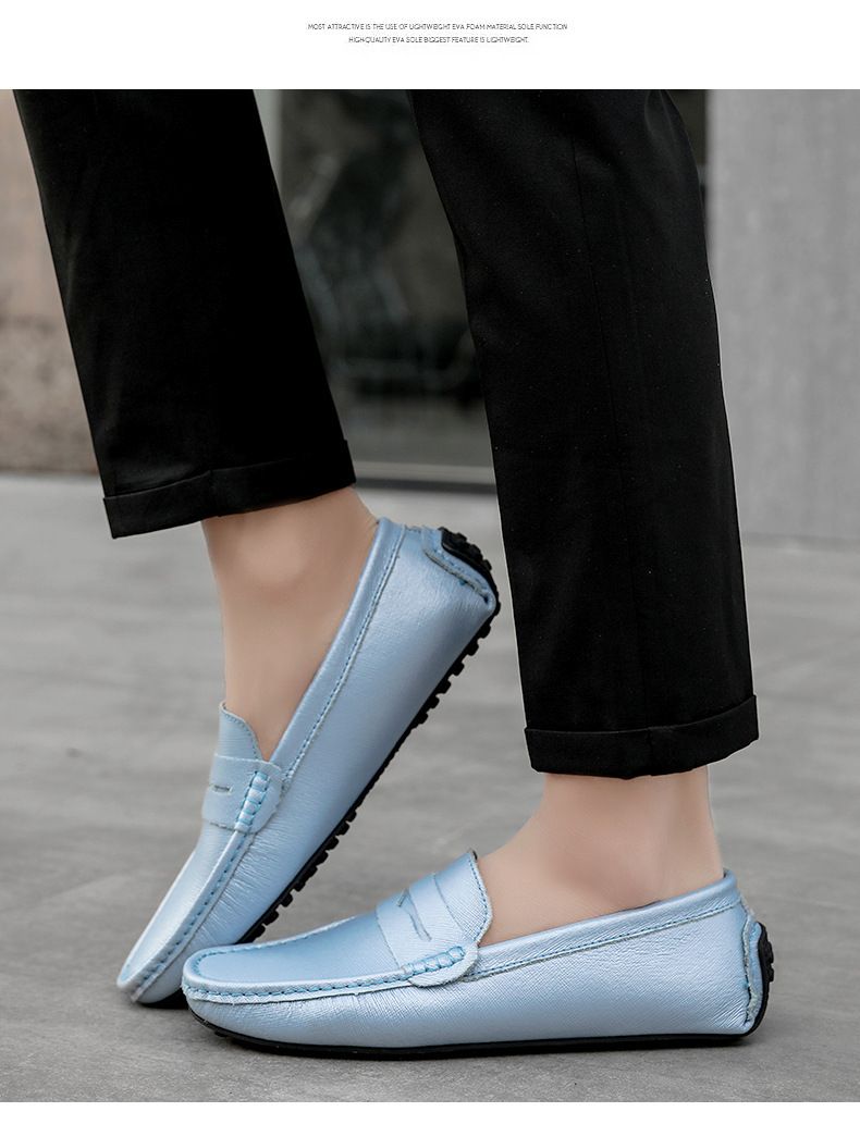 New Genuine Leather Bean for Men's Casual Driving with Soft Sole, Fashionable Fit, and Versatile Lazy Shoes in Large_voghion.com