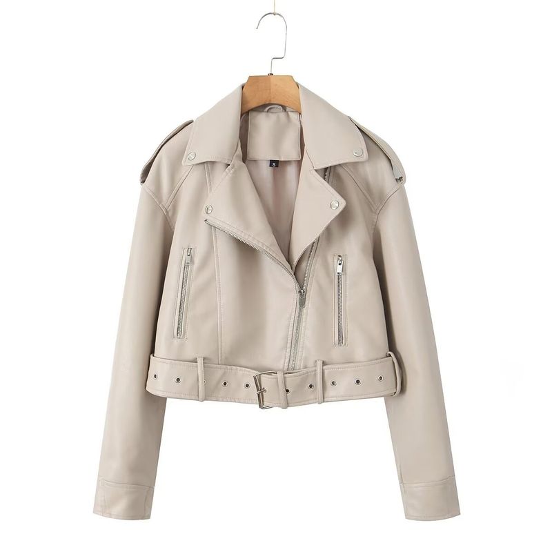 Giacca in similpelle vintage da donna – Cappotto oversize in PU con effetto slavato, stile biker streetwear con cerniera (grigio/verde militare/nero, S-L)_voghion.com