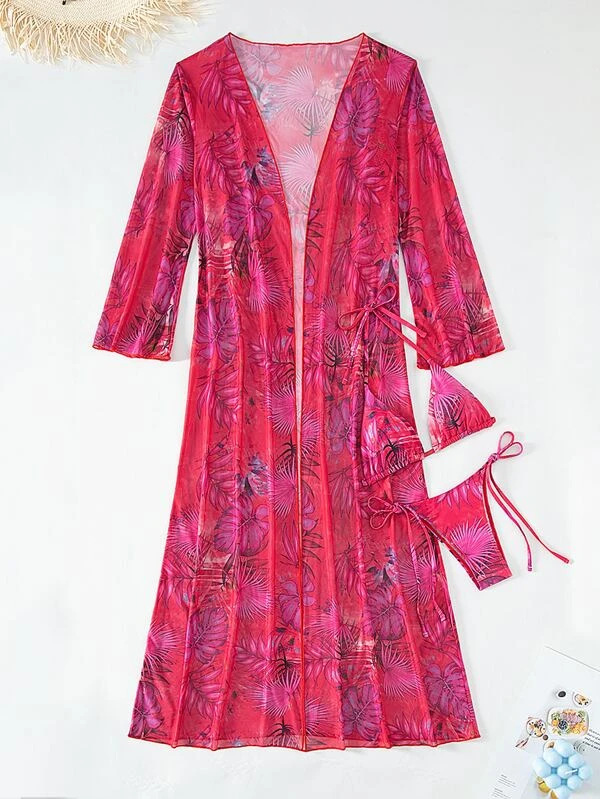 Badekleeder Fraen Split Dräi-Stéck Laangärm Blouse Internet Promi Riemen Bikini_voghion.com