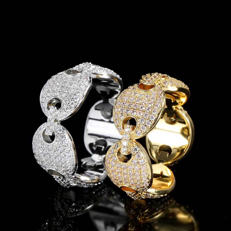Anello cubano semplice da uomo con naso di maiale in stile hip hop e chicco di caffè_voghion.com