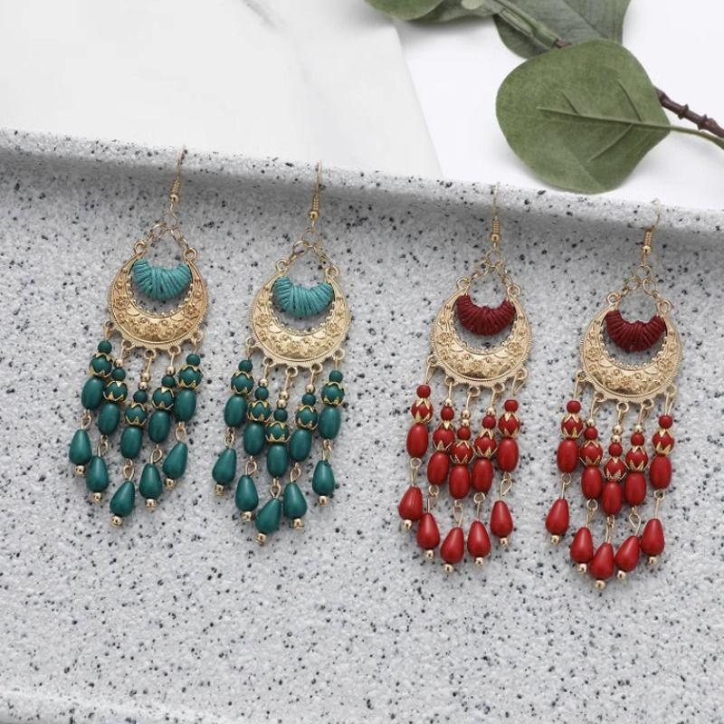 Designer Style Ethnic Style Earrings Long Rice Bead Tassels Bohemian Earrings_voghion.com