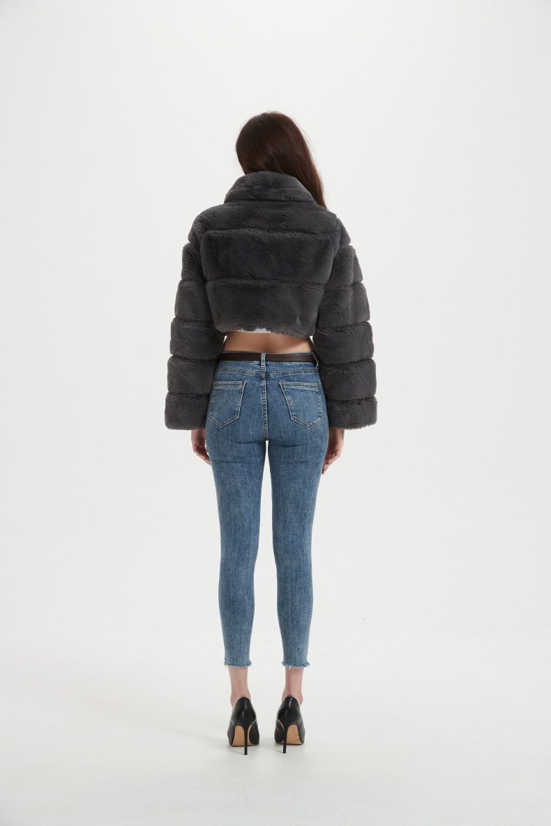 Women's Faux Fur Short Jacket - Cozy & Stylish Winter Outerwear With Faux Rabbit Fur Collar, Lightweight & Warm, Multiple Colors & Styles_voghion.com