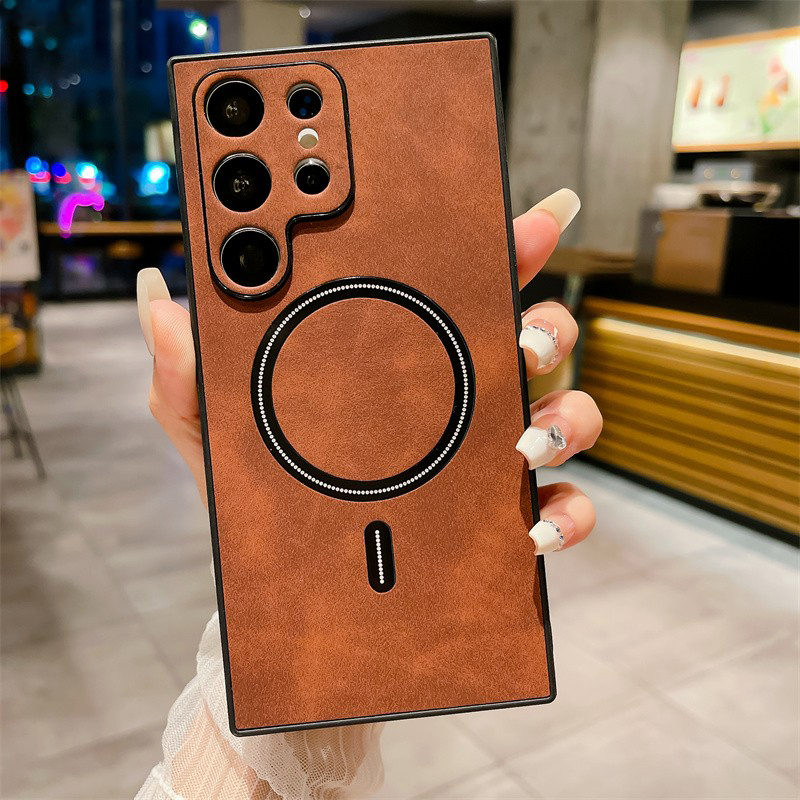 for Samsung Galaxy S23 S21 S22 Ultra Plus Case Leather Wireless Charge Magnet for Magsafe Soft Protect Full Camera Cover Shell_voghion.com