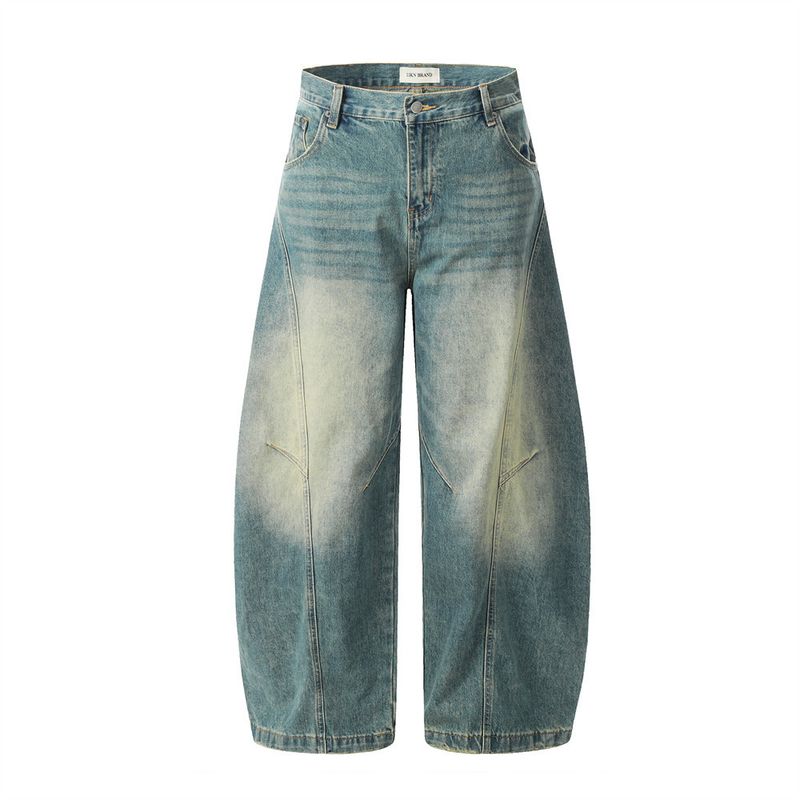 Pantaloni cargo larghi e larghi da uomo, stile street fashion, in denim lavato, stile punk, patchwork decostruito e consumato, stile Scimitar_voghion.com