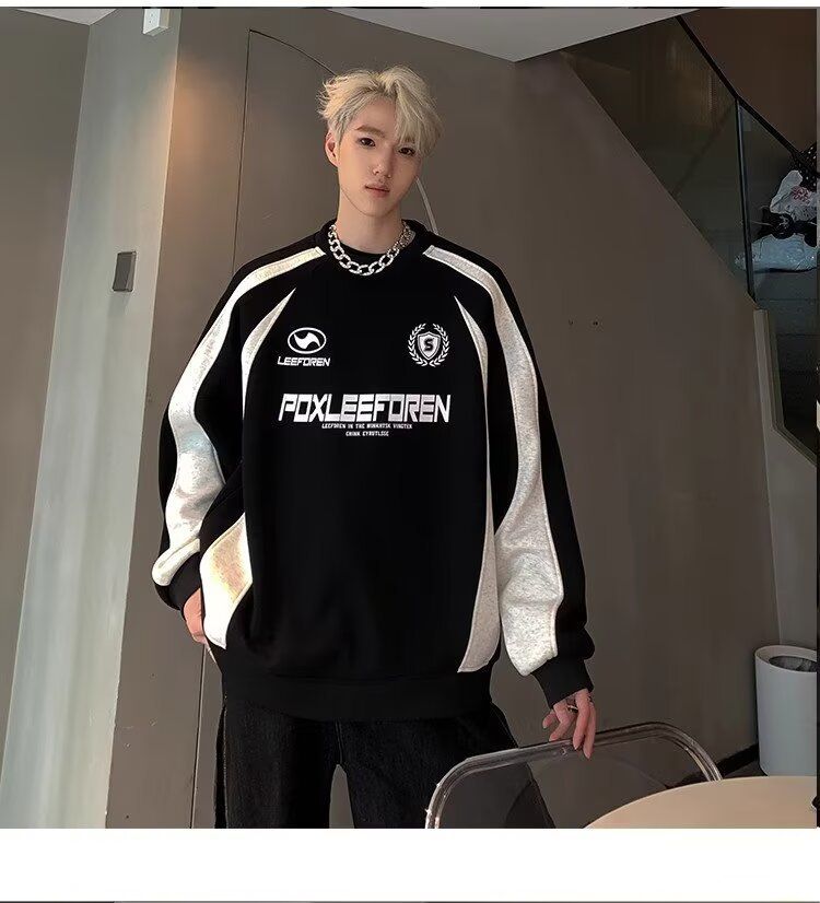 Raglanmouwen ronde hals sweatshirt High-end feel heren herfst trendy Amerikaanse high street jas patchwork kleurblok_voghion.com