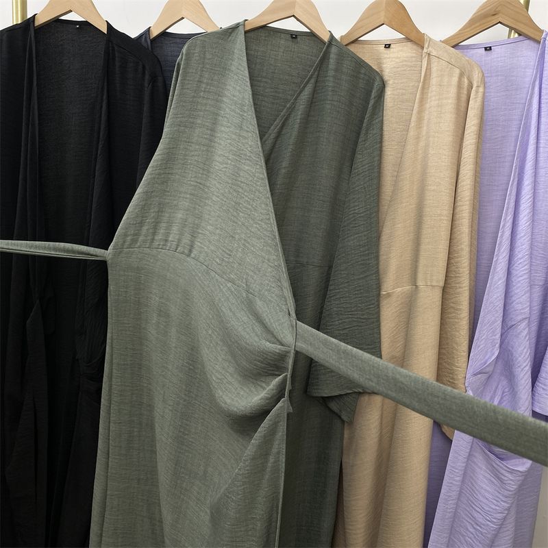 Abiti lunghi da donna in lino per le feste, abaya, musulmani, Ramadan, per l'Eid, caftano marocchino, abito nero, jalabiya, tinta unita_voghion.com
