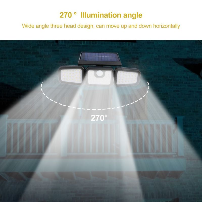 Buitenzonne-energie driezijdige draaibare wandlamp intelligente inductie brede hoek waterdichte duurzame tuinlamp_voghion.com