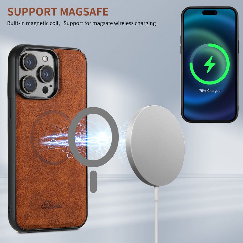 SUTENI Portafoglio Custodia per telefono Porta carte Custodia magnetica in pelle per iPhone 12 13 14 15 Pro Max Plus Ultra_voghion.com