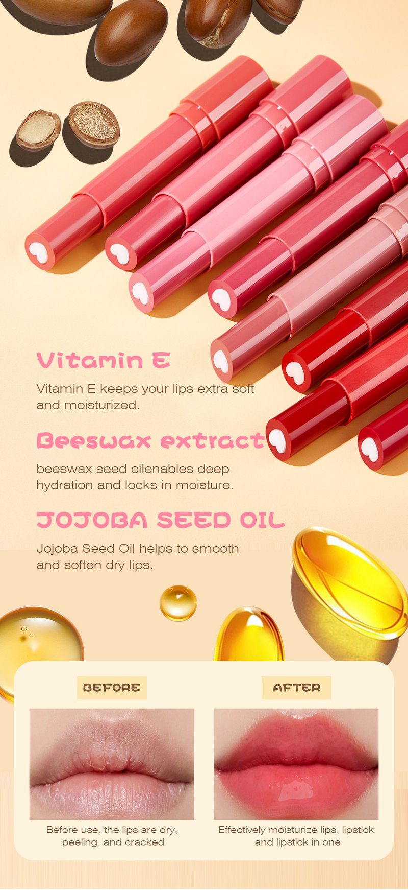 Bedst sælgende sort teknologi spejllåse vand kærlighed sandwich fugtgivende læbepomade læbefyldende lys farve læbestift_voghion.com