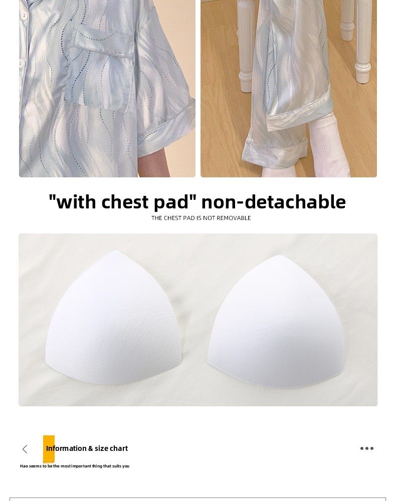 Damen-Pyjama-Set aus Eisseide – 3-teilig mit Brustpolster, kurzen Ärmeln, ideal für kühle Nächte_voghion.com