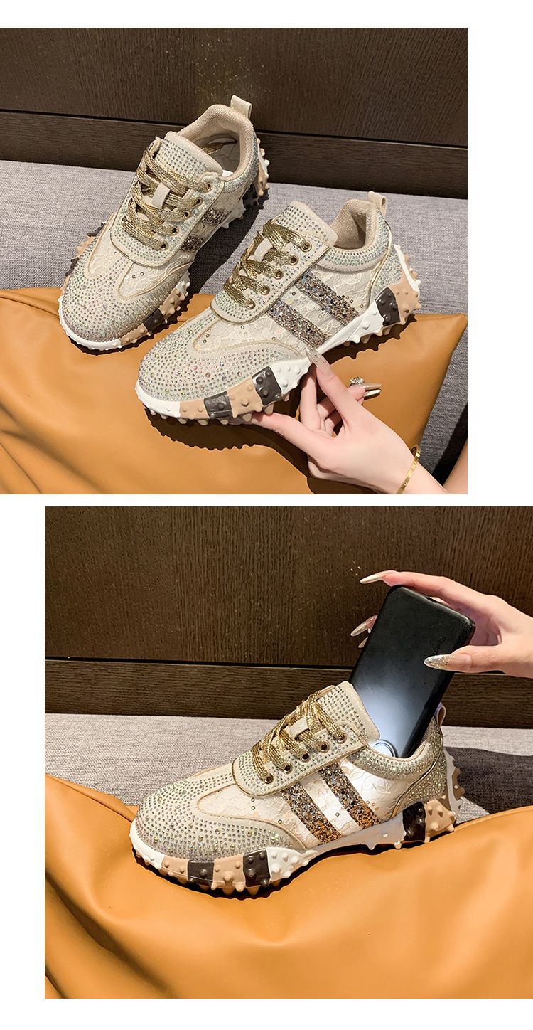 New Women's Fashion Sneakers With Rhinestone Accents – Lightweight, Comfortable & Non-Slip – Available In Sizes 35-43 (Silver/Gold)_voghion.com
