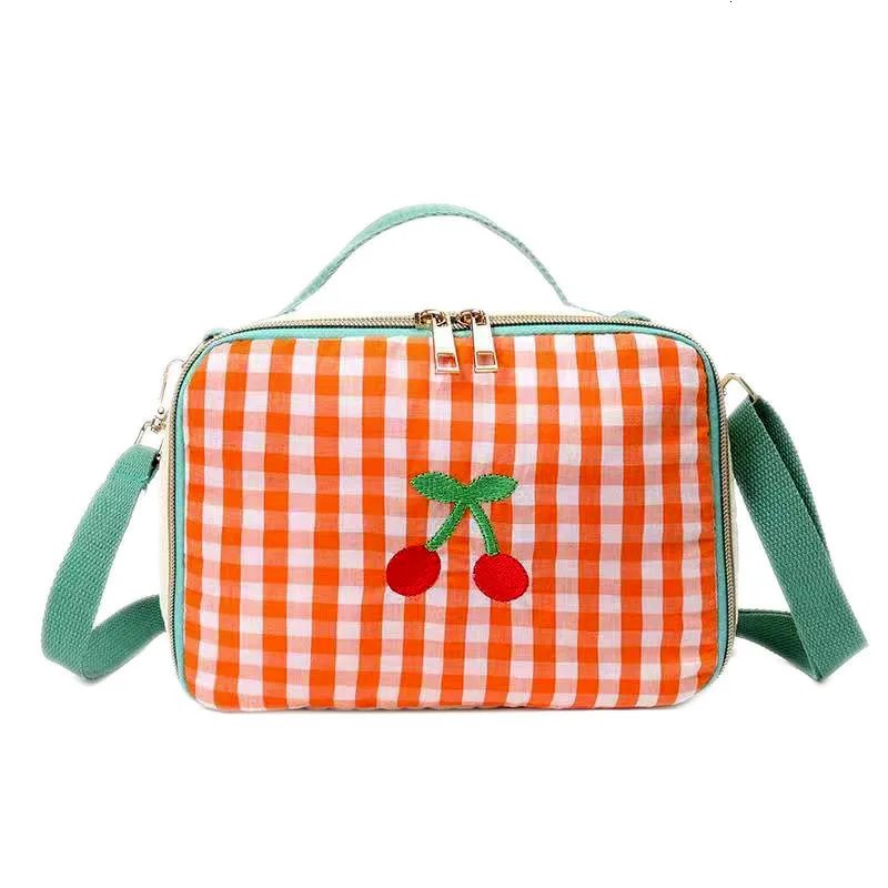 Backpacks Korea Children Crossbody Bag Plaid Parent child Girl s Handbag Light Cotton Kids Shoulder Lunch Box 221203_voghion.com