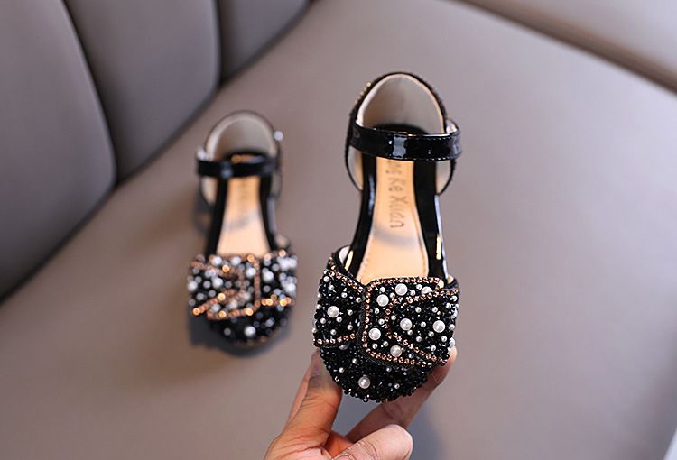 Neu Perle Strass Bogen Kleine Mittlere Kinder Tanz Schuhe Performance Schuhe Halb Sandalen_voghion.com