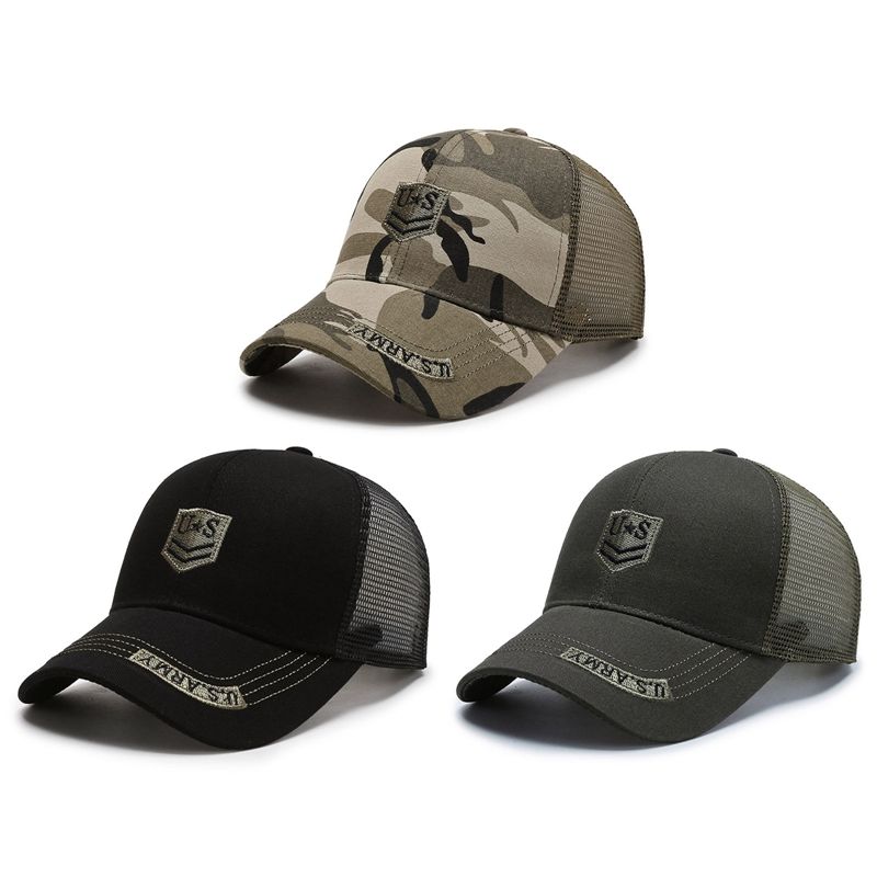 Vente chaude hommes militaire camouflage chapeau de soleil armée US lettre broderie maille respirant chapeau sports de plein air pointe uniforme été_voghion.com