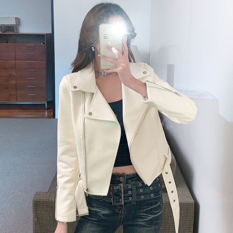 Veste courte noire en cuir PU de style américain pour femme, nouveau design printemps-automne 2024_voghion.com