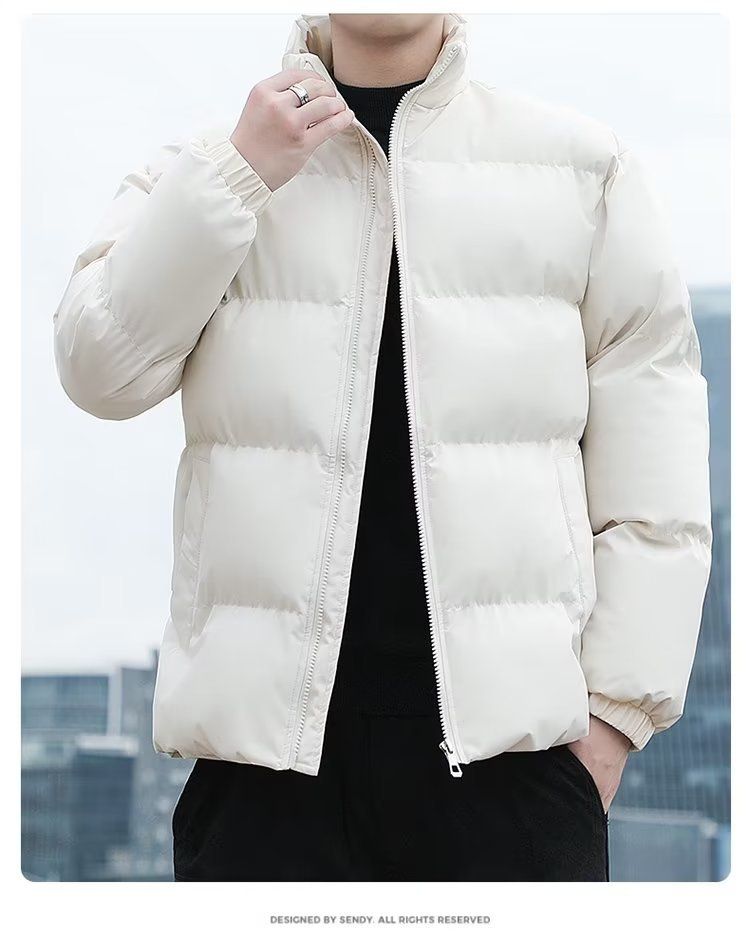 Men's Winter High Neck Fleece Lined Coat, Thickened Padded Jacket, Unisex Oversized Parka, Solid Color Warm Outerwear_voghion.com
