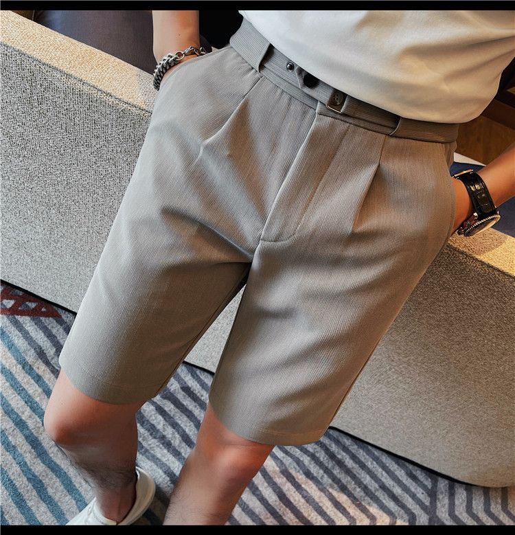 Wholesale men's summer shorts Korean version slim-fitting pinstriped casual five-point pants fashionable youth non-ironing men's pants_voghion.com