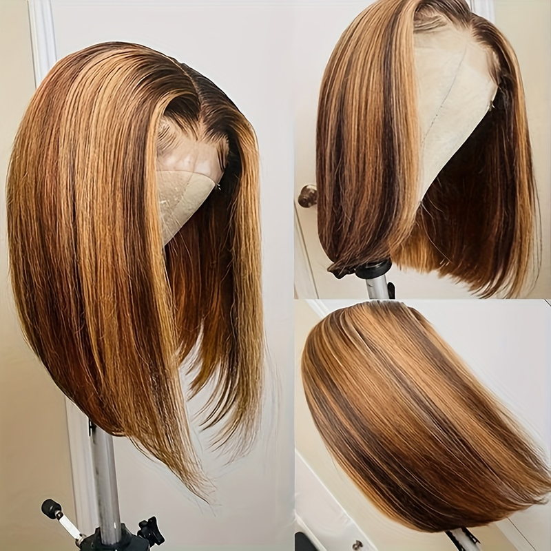 13*4 Pizzo Liscio Onda Diritta Capelli Corti P4/27 Evidenziato Colore Corrispondenza 100% Capelli Umani Linea di Capelli Naturali_voghion.com