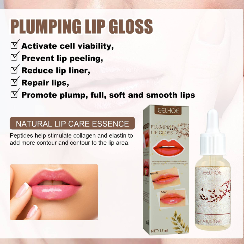 EELHOE Lip Plumping Oil erhöht die Fülle der Lippen und lässt Lippenfältchen verschwinden, spendet Feuchtigkeit für pralle Lippen und Lip Plumping Oil für große Lippen_voghion.com