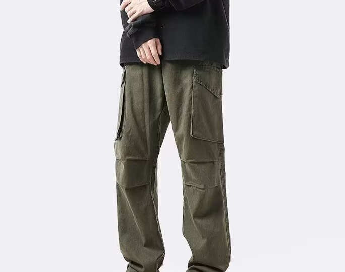 Herrenbekleidung Funktionelle Retro-Schlaghose mit mehreren Taschen, Arbeitshose, lockere, vielseitige, lässige, gerade Hose_voghion.com