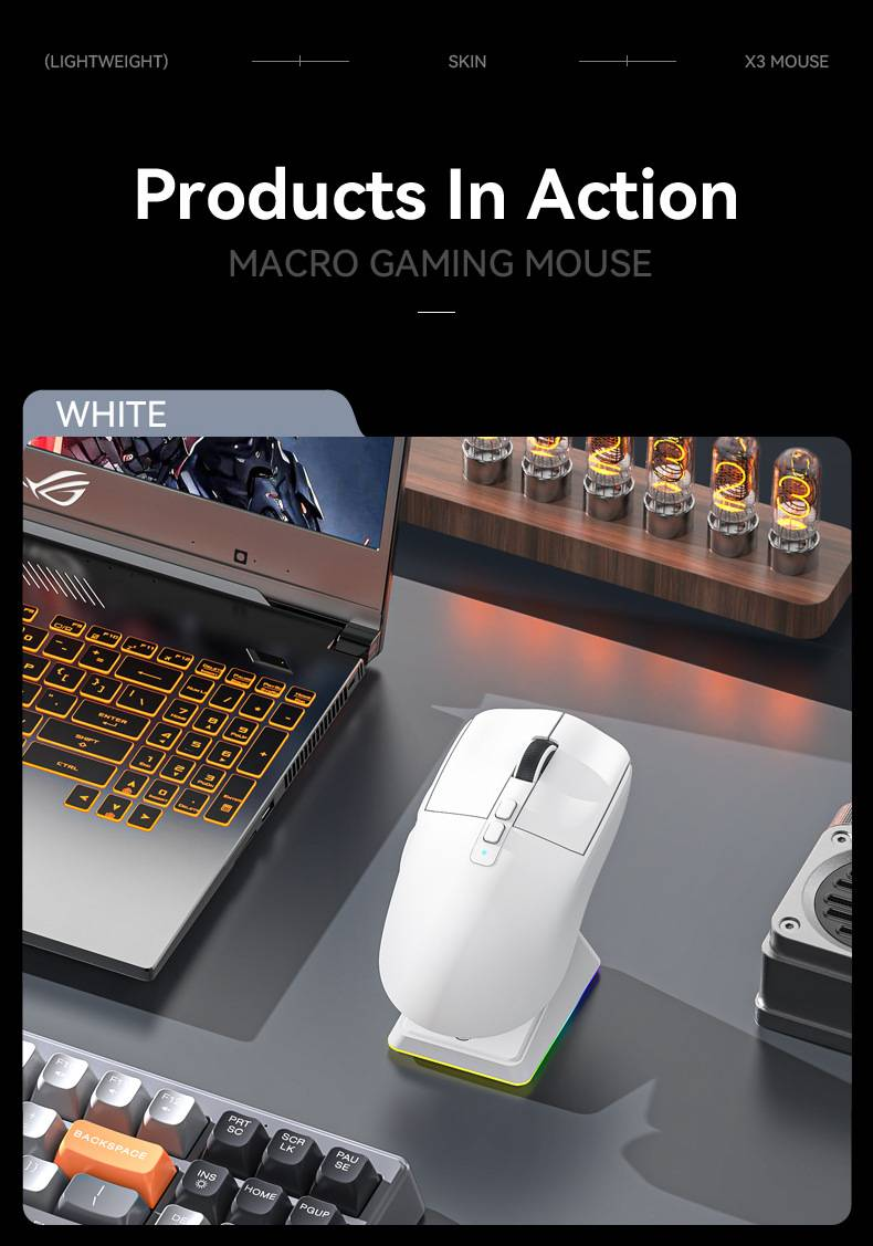 Attack Shark X6 Lightweight Mouse PAW3395 Gaming Game Three-Mode Wireless Bluetooth Mouse Charging RGB Base_voghion.com