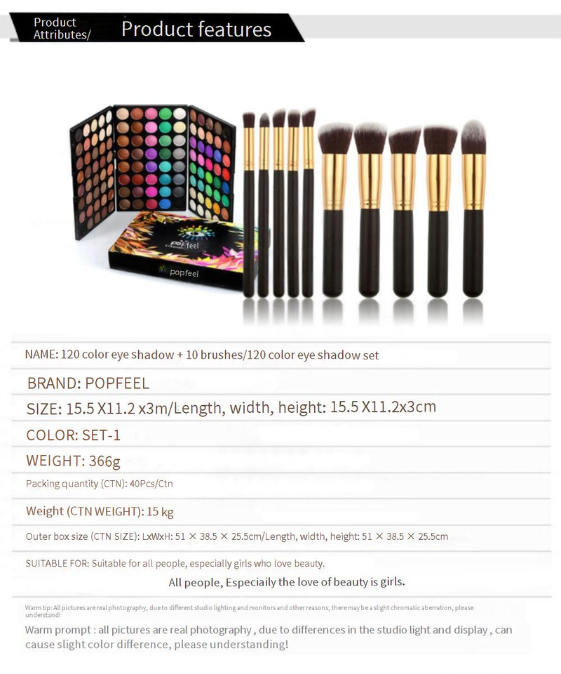 Make-up-Sets Exklusive Lidschattenpalette mit 120 Perlglanzfarben, 10 Make-up-Pinsel, Foundation-Pinsel, Beauty-Tools_voghion.com