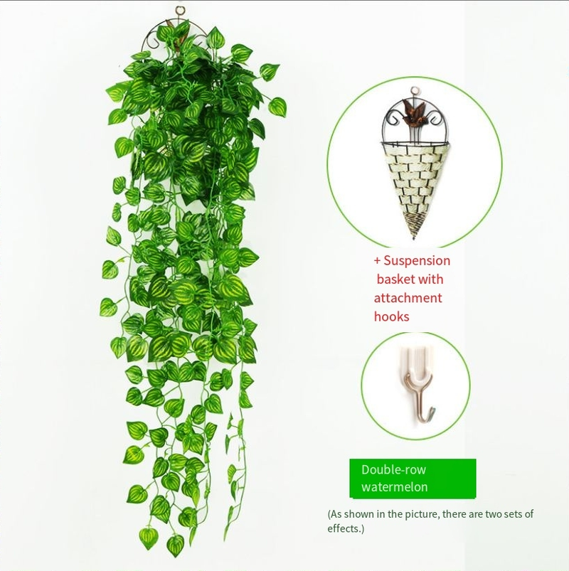 Ghirlanda di edera artificiale con cesto appeso - Decorazione floreale in seta rosa da 1,1 m per pareti interne, matrimoni, casa e decorazioni esterne_voghion.com