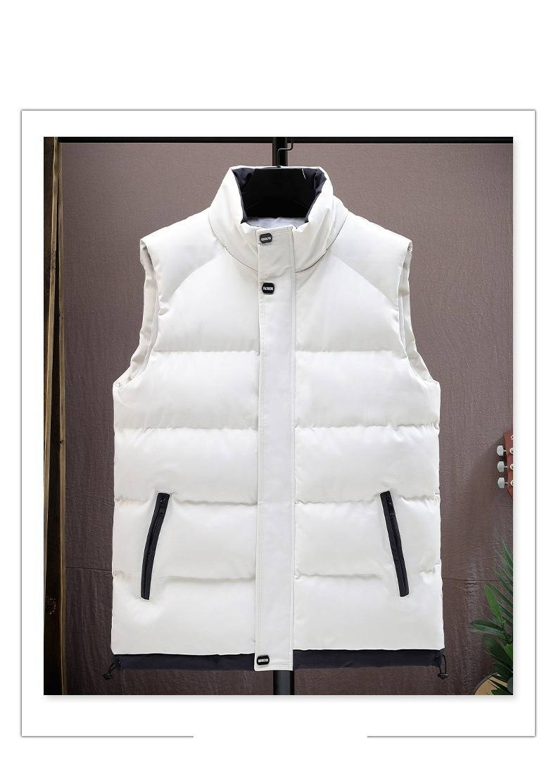 Chaleco informal holgado de poliéster con cuello alto para hombre, color liso, ideal para combinar en invierno._voghion.com