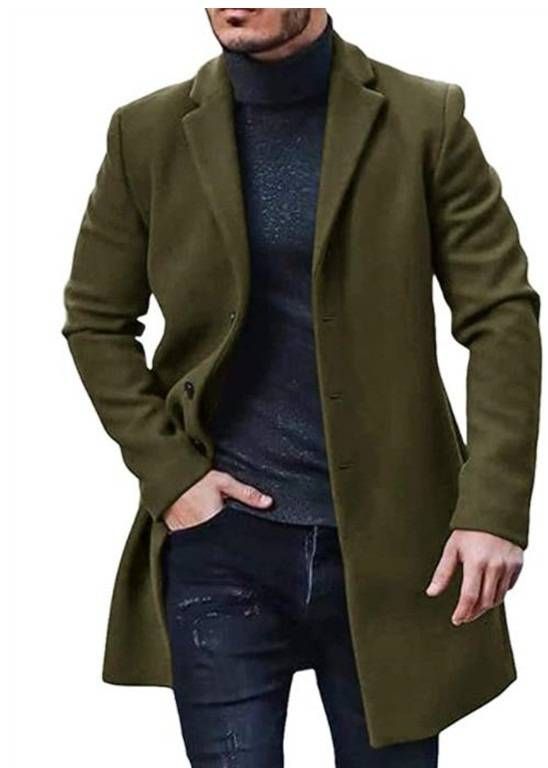 "Men's Wool-Blend Casual Coat – Lightweight Windbreaker With Classic Lapel (Black/Slate Gray/Caramel/Olive Green, M-3XL)"_voghion.com