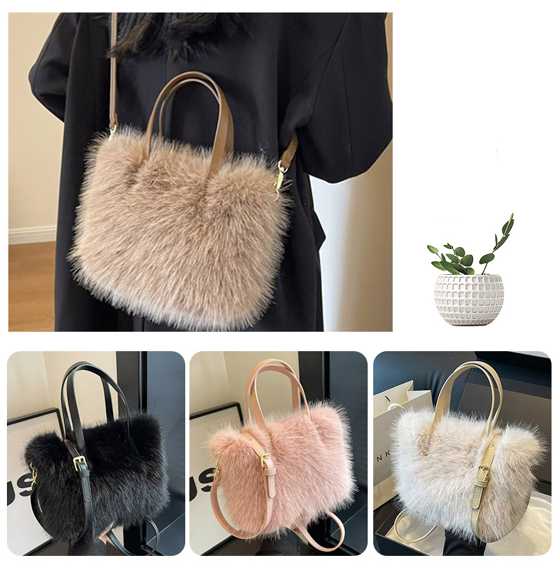 Women's Bags Autumn And Winter Imitation Fox Fur Fashionable Hand Held Evening Bag Temperament Plush Bag Shoulder Crossbody Women's Bag_voghion.com