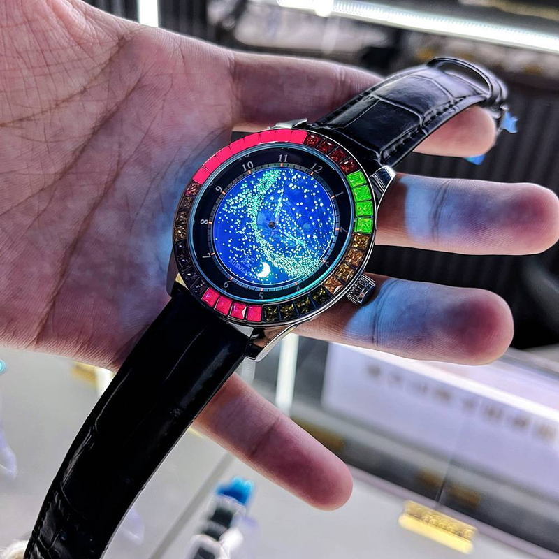 Montre mécanique automatique pour homme avec affichage lumineux des phases de lune, étanche jusqu'à 30 m, boîtier en acier inoxydable et bracelet en cuir véritable._voghion.com