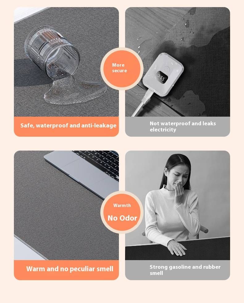 Mouse pad aquecido ajustável com visor digital – Tapete de mesa aquecido de poliuretano grande e médio para escritório e casa (cinza/azul)_voghion.com