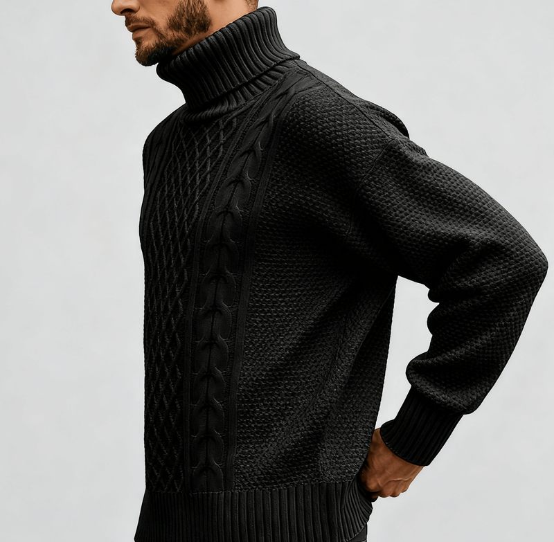 2025 New Style High-neck Sweater For Men, Autumn And Winter Pure Color Long-sleeved Pullover Knitted Shirt Top, European And American Men's Wear_voghion.com