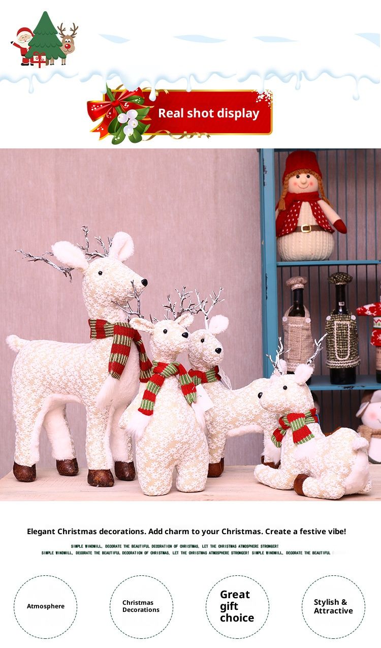 Festliche Weihnachtsdekoration mit Weihnachtsmann und Rentier-Plüschfigur, handgefertigtes Stofftier (Elch), weihnachtliches Geschenk für Kinder und Erwachsene_voghion.com