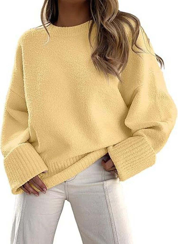 Women's Clothing Cozy Fleece Sweater - Soft Plush Pullover With Round Neck (S-XL, 12 Colors)_voghion.com
