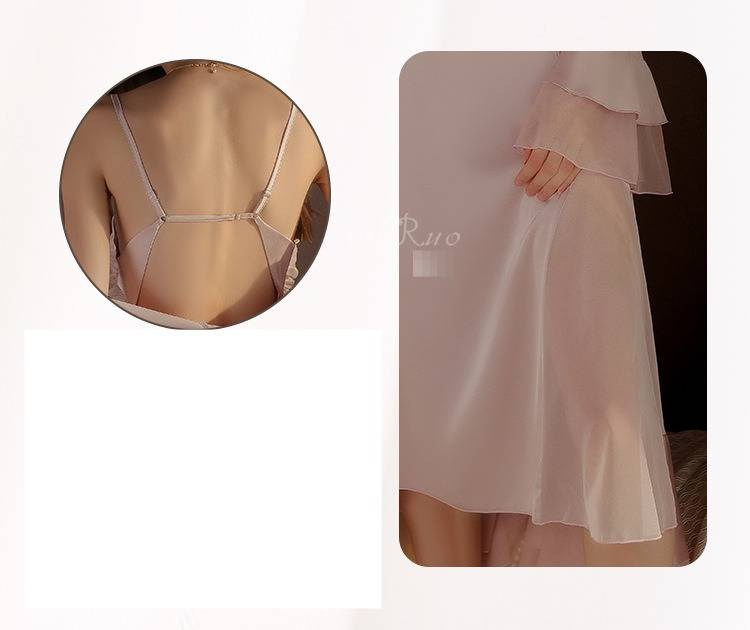 Ensemble nuisette et peignoir Guiruo en dentelle – Nuisette en satin douce et sensuelle avec lien ajustable et soutien-gorge intégré (Crème/Lavande, S/M)_voghion.com