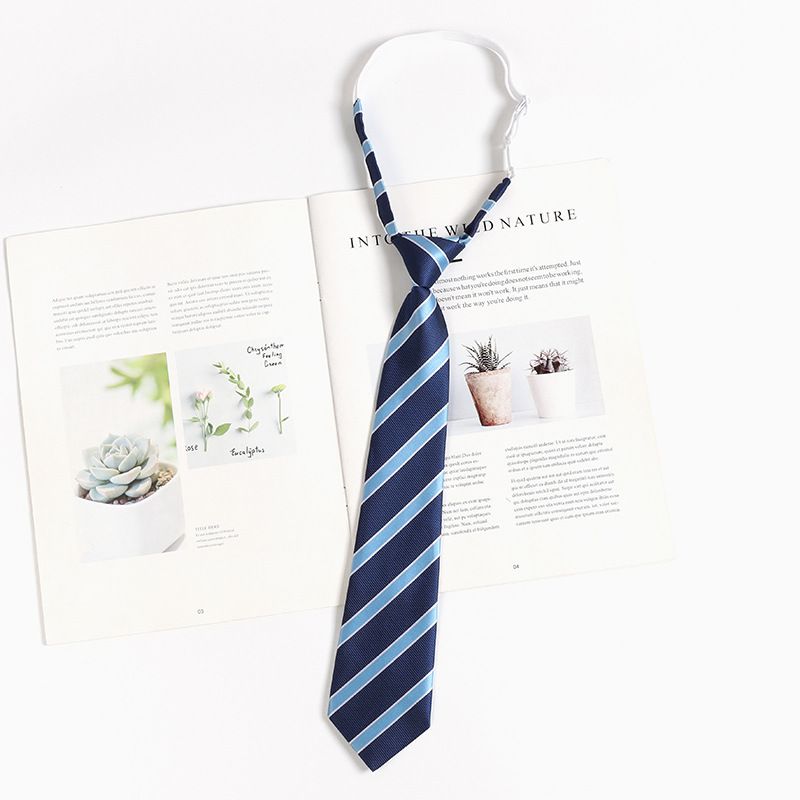 Blaue Krawatte im Academy-Stil für JK Lazy No-Tie-Hemd, gestreifte Bachelor-Krawatte für Frauen, handgebundene Männer, DK_voghion.com