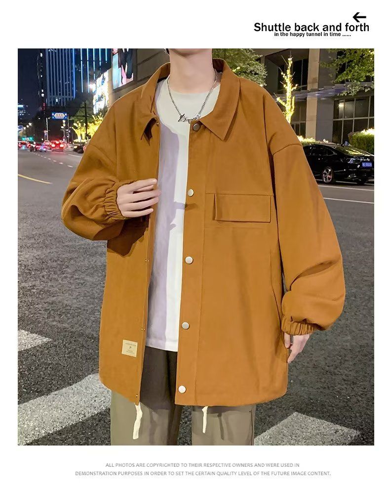 Veste chemise en daim pour homme – Manteau de travail décontracté surdimensionné pour le printemps et l'automne (M-3XL, noir/kaki)_voghion.com