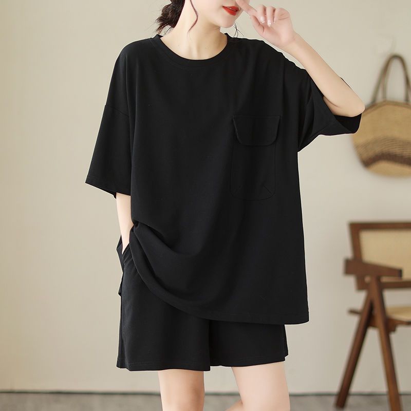 Audday 100kg Plus Size Women's New 2024 Summer Casual Fashion Short Sleeve Shorts Loose Two-Piece Set_voghion.com