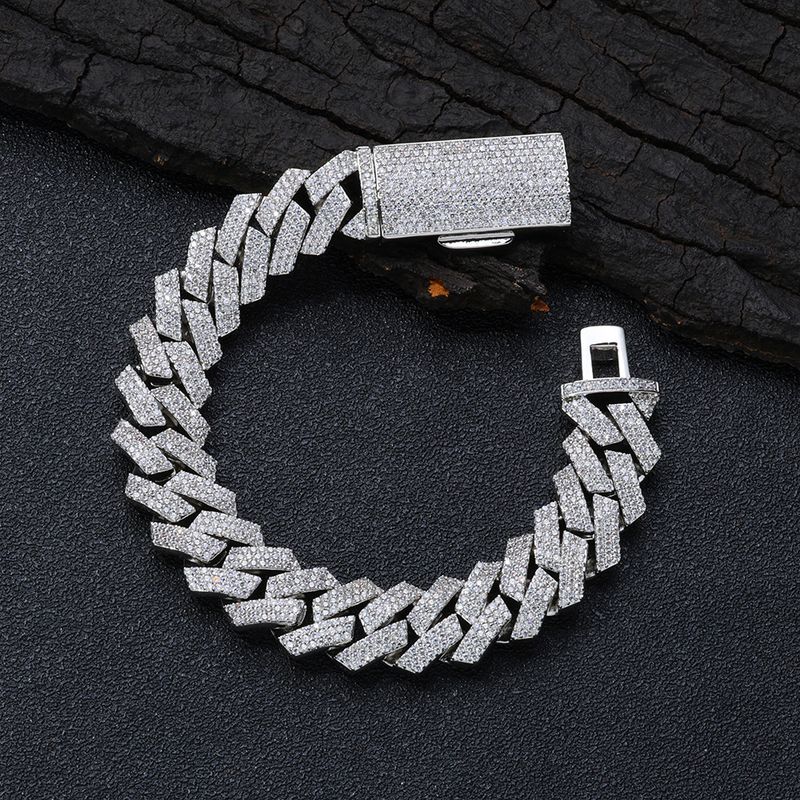 Men's & Women's Jewelry Hip Hop Cuban Link Chain Necklace With 3-Row CZ Stones, 16mm Wide, Matching Bracelet Set In Gold & Silver Men's Bracelet_voghion.com