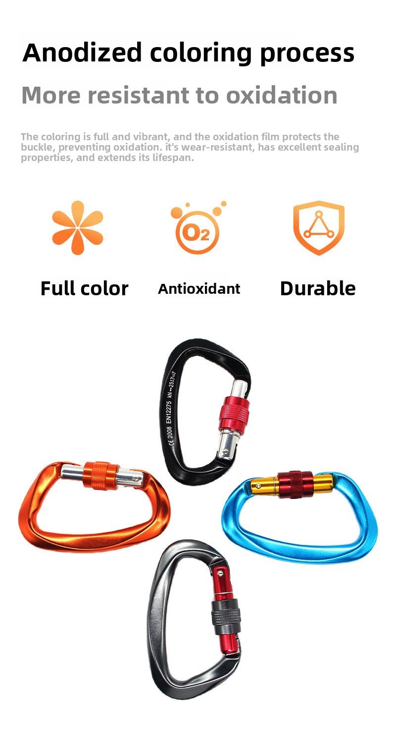 CP Master D-förmiger Aluminiumhaken-Karabiner mit Schraube für Kletterausrüstung, Campingzubehör, Hängemattenverschluss, 25 kN_voghion.com