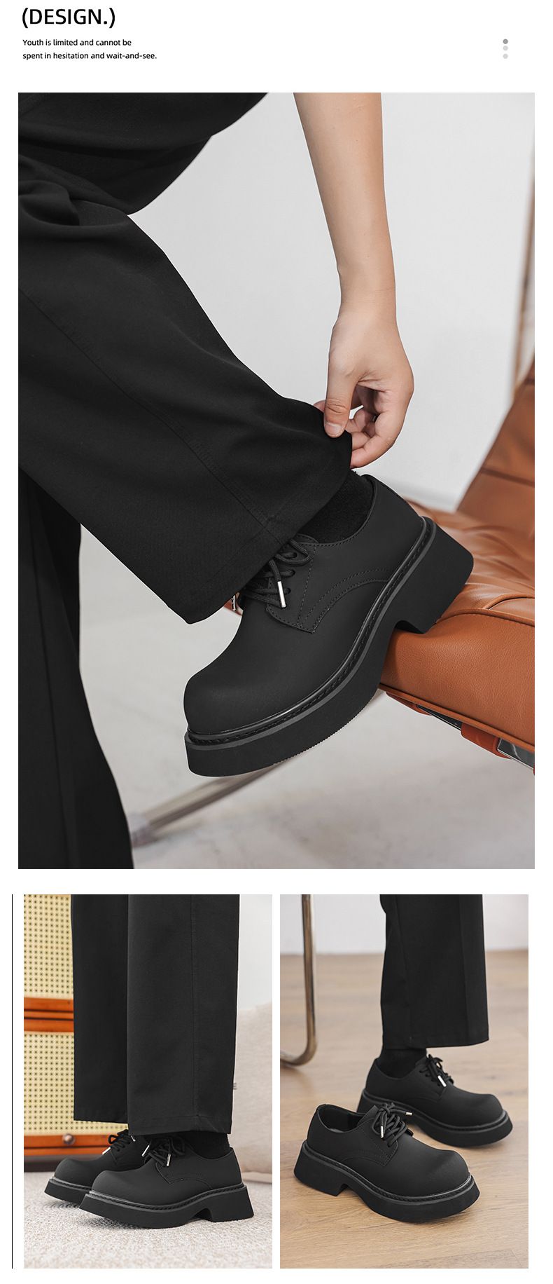 Chaussures Derby Voyage 30617 pour homme, modèle haut de gamme à semelle épaisse noire, tendance, collection 2025, en cuir rehaussant la silhouette._voghion.com