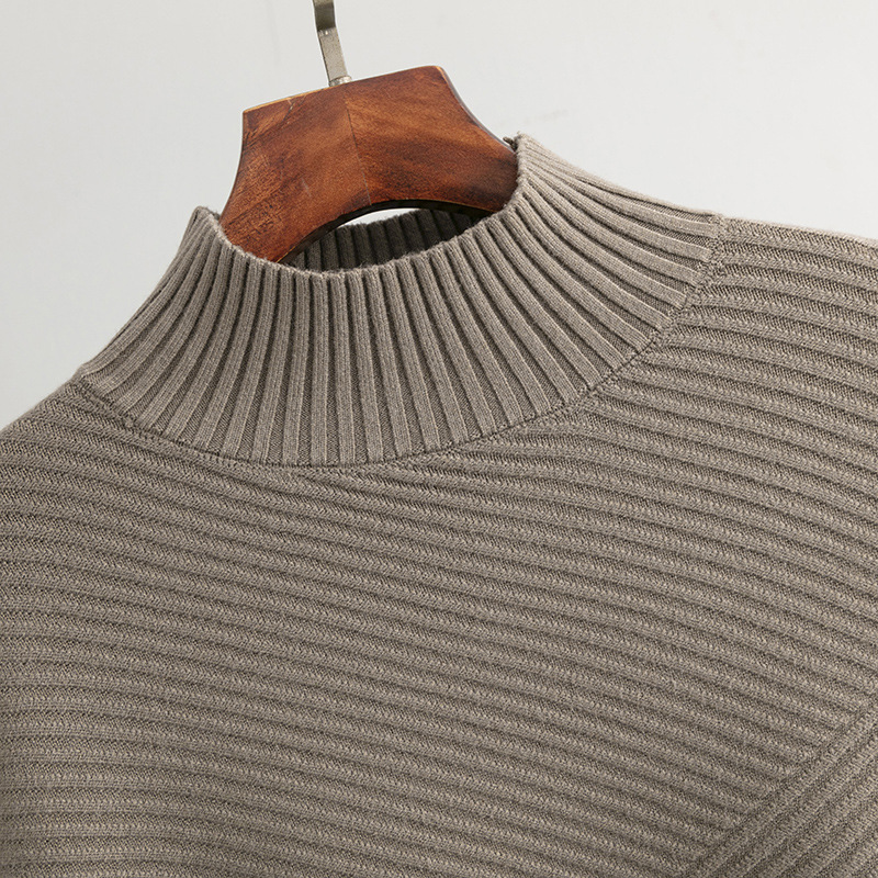 Damen-Pullover, einfarbig, Strickpullover, halbhoher Halsausschnitt, Pullover unten_voghion.com