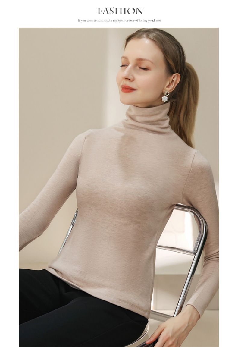 Silk De Rong High Neck Base Shirt Autumn And Winter Women's Inner Wear, Fleece-Lined, Heat-Generating, Warm Top For_voghion.com