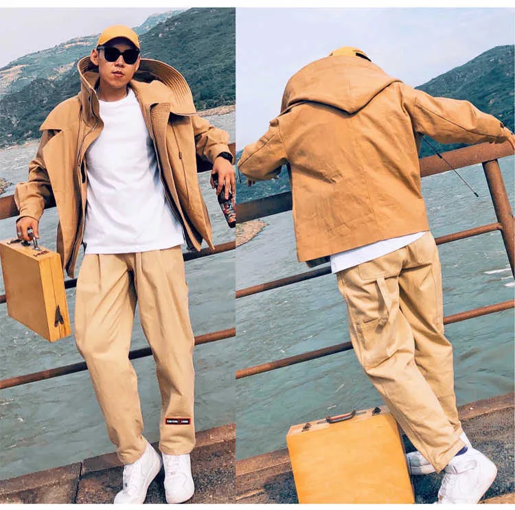 Men's Trench Coats Mauroicardi Spring Autumn Oversized Cool Black Green Khaki Windproof Windbreaker Men Hood Long Sleeve_voghion.com